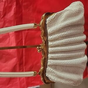Whiting & Davis *Vintage* Ivory Mesh Evening Bag w/ Gold Frame Euc No Call Outs